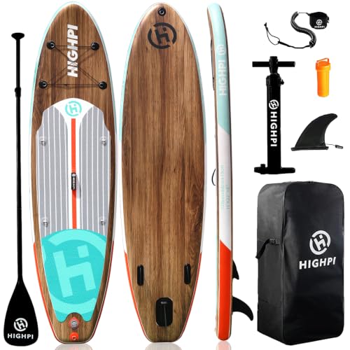 Highpi Classic Wood Inflatable Stand Up Paddle Board 11ft for Youth & Adults