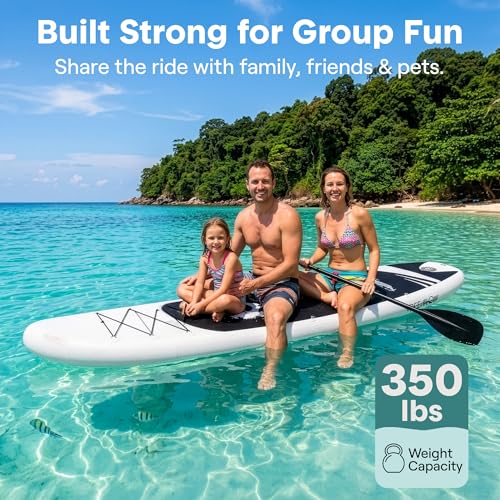 Inflatable Stand Up Paddle Board with Premium Accessories - Black Updated Version, 10'6" Wide Stable Design, 350 lbs Capacity