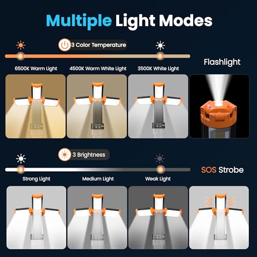 Rechargeable Camping Lantern with Remote, Telescopic Tripod - Orange