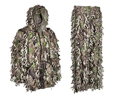 North Mountain Gear Woodland Green Ghillie Suit XL with 3D Leaves Zippers & Pockets