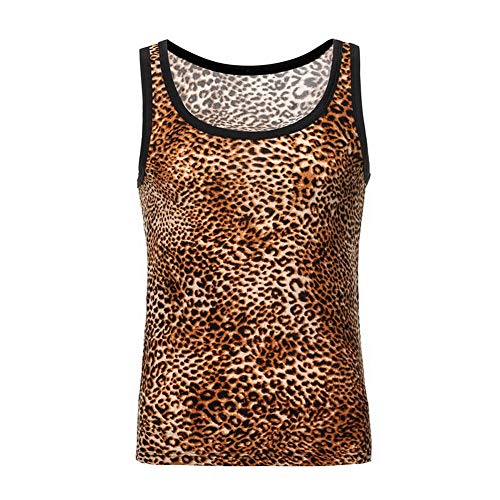 Men's Leopard Print Tank Top Vest Large Yellow Gym Workout Sleeveless Shirt