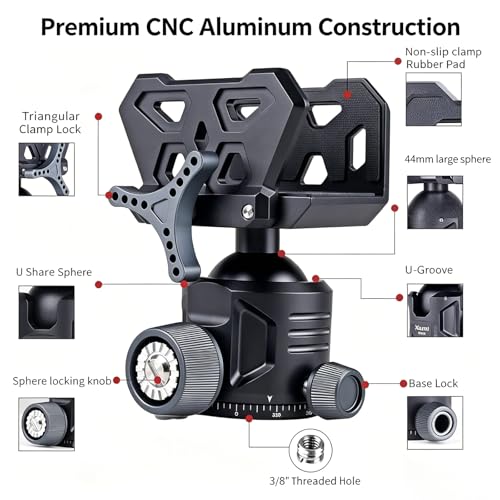 Adjustable Tripod Ball Head for Hunting & Shooting - CNC Aluminum, 55lb Load Capacity