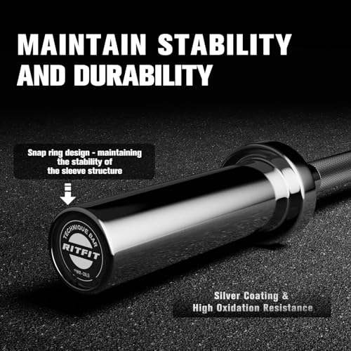 RitFit 4ft Olympic Barbell with Collars, Silver, 2 Inch Capacity, Strength Training