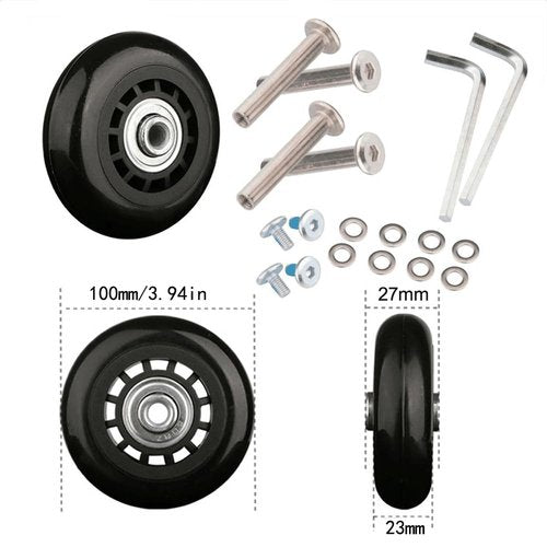 1 Pair/2pcs Luggage Suitcase Replacement Wheels 100mm/3.94in, Thk24mm Rubber Swivel Caster Wheels for Inline Outdoor Skate w/ 6mm Bearings Repair Kits (OD100xThk24mm/3.94x0.94in)
