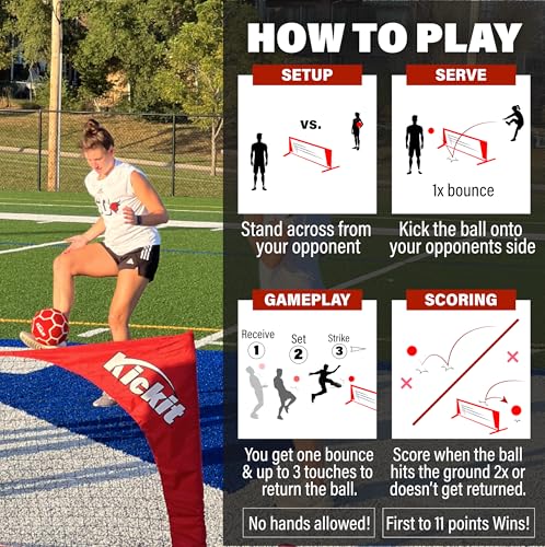 Red Kickit Soccer Tennis Game Set with Portable Net & Soft Ball - Outdoor & Indoor Play
