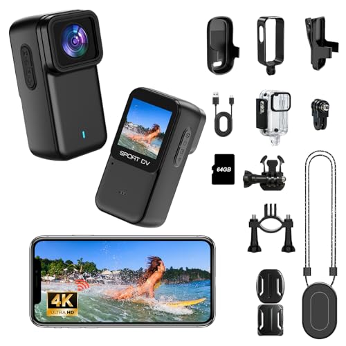 4K Waterproof Action Body Camera with 64GB Card, Wi-Fi, Screen & Mounts
