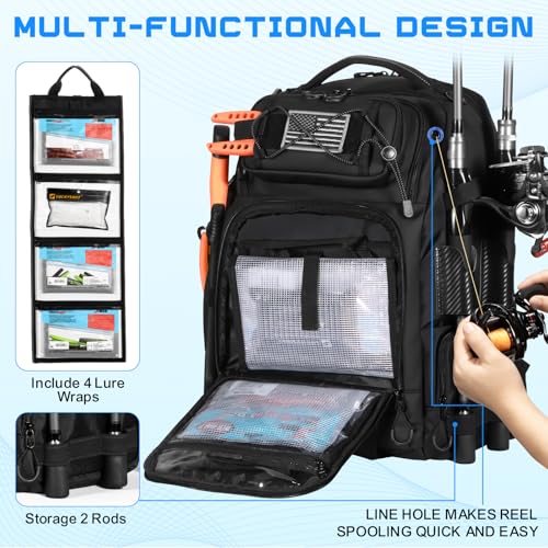 50L Fishing Backpack with 4 Tackle Boxes, Comfortable Straps - BAIXIXIG