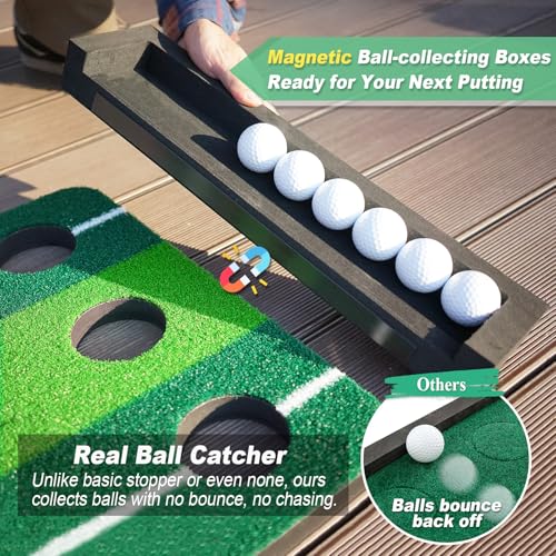 Indoor Putting Green Game Set - 12-Hole Pro Golf Practice Mat with Ball Collection