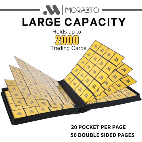 Trading Card Binder with 20 Pockets Holds 2000 Cards Waterproof PU Leather Black