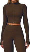 Yknktstc Women's Full Zip Athletic Jacket - Thumbhole Long Sleeve Crop Top for Running & Yoga