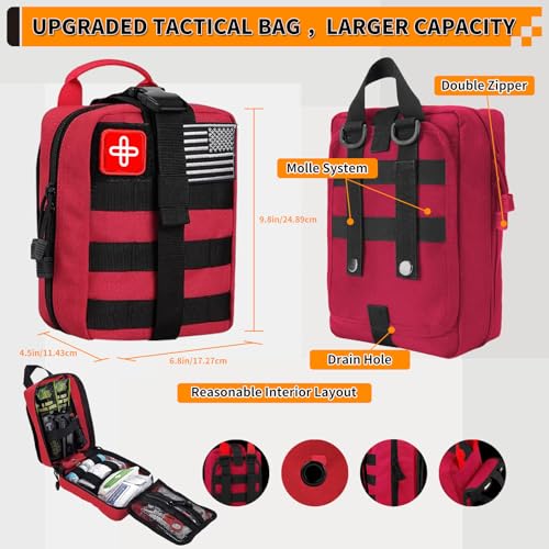252pcs Red Survival Kit with Emergency Gear, First Aid & Molle System