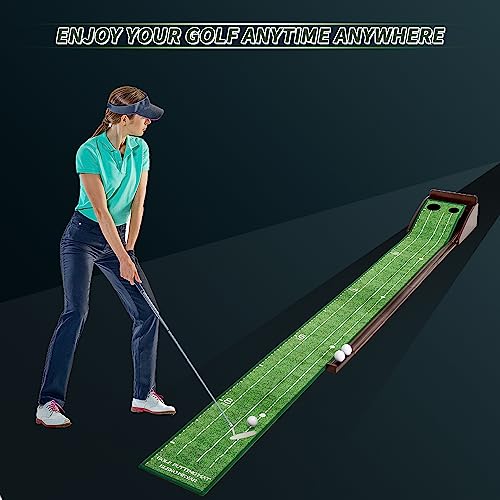 Eleko Meyar Indoor Putting Green Mat - Brownish-Green, Portable Golf Practice Mat with Mirror & Ball Return