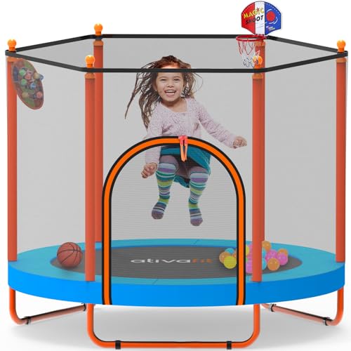 ATIVAFIT 5 FT Rebounder Trampoline for Kids Indoor Outdoor Blue-Orange