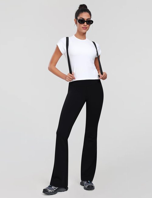 HeyNuts Harmony Flare Leggings for Women, High Waisted Tummy Control Bell Bottom Leggings Wide Leg Bootcut Yoga Pants Athletic Compression Buttery Soft Lounge Pants 32.5" Black M(8/10)