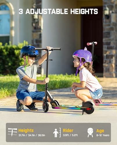 FanttikRide C9 Pro Kids Electric Scooter Black - Adjustable Height, Rainbow Lights, 5 Miles Range