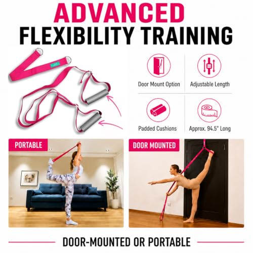 Pink Cheer Flyer Balance Board & Leg Stretching Strap Set for Flexibility & Stability