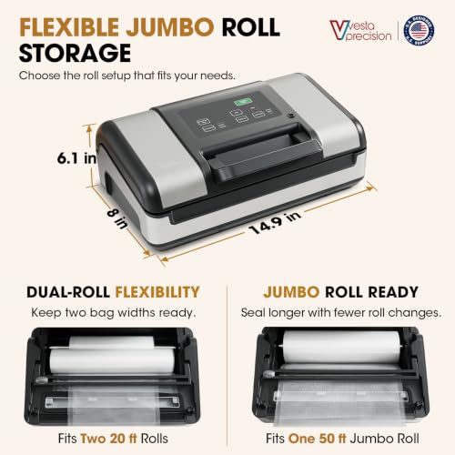 Vesta Precision 12-Inch Vacuum Sealer for Food & Liquids with Rolls - Wet & Dry Sealing