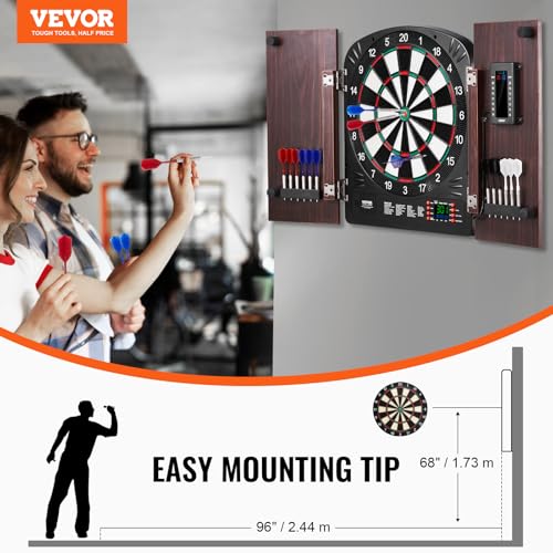 Electronic Dart Board Cabinet Set with LED Scoring, 35.3 x 20 x 2.7 Inches - Soft Tip Darts, Retro Style, Complete Accessories, Electronic Style