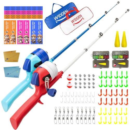 Kids Fishing Pole Set with Full Starter Kit - Red & Blue for Toddlers Boys Girls