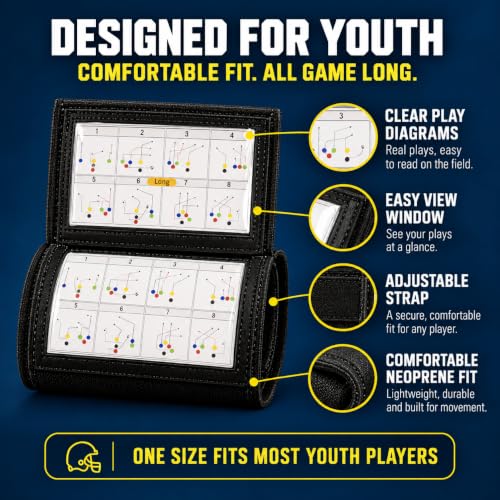 WBI Flag Football Wristbands with Plays - 7 Pack Youth Coach & Quarterback Wrist Coach Cards