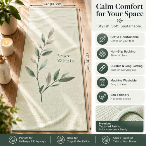 Non-Slip Yoga Mat Towel Waffle Microfiber 24x72 Inches - Mint Green, Virture Collection