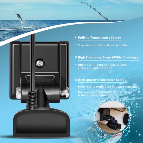 Transom Transducer for Humminbird Helix 5/7/8/9/10/12 - 150-220kHz, 1200ft Depth, 20ft Cable