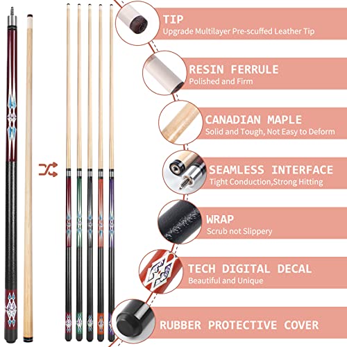 Kmise Canadian Maple Pool Cue Set - 8A Low Deflection 58-Inch Billiard Sticks, Set of 5