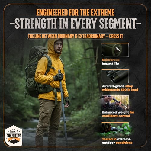 15-in-1 Tactical Survival Walking Stick & Hiking Staff - Heavy Duty Collapsible Multitool