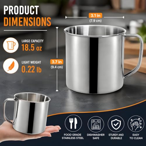 Stainless Steel Coffee Mug Set 6 Pack - 18.5 Oz Durable Travel Cups