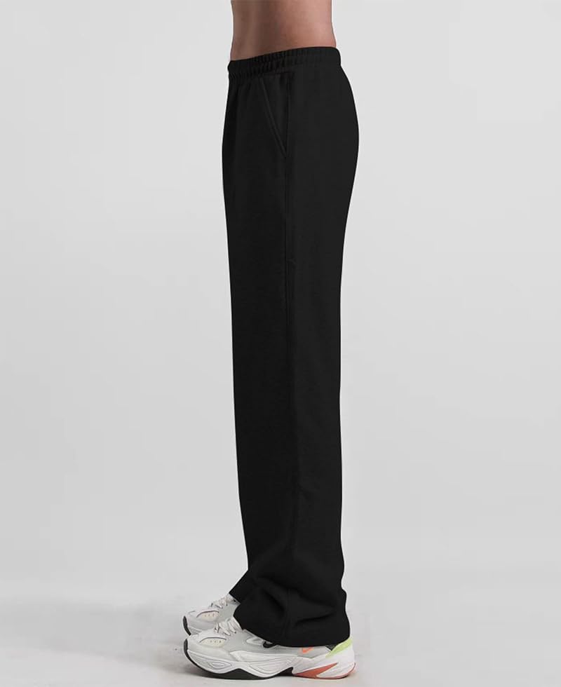 Time Leap Men's Baggy Sweatpants with Pockets, Open Bottom Wide Leg - Black, Large