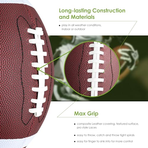 Jiaonun 12 Pack Official Size 9 Footballs with Pump, Inflatable Leather Footballs for Youth & Adults