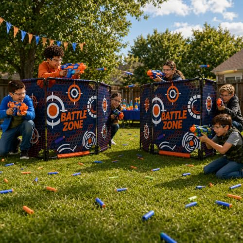 SINCOLINE Blue Foldable Tactical Bunker & Foam Blaster Target 59x34” for Laser Tag Water Gun Birthday Kids Play