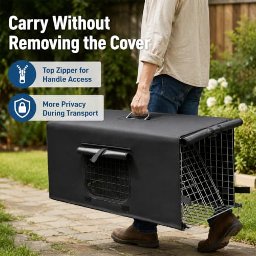 HiCaptain 32-Inch Humane Live Animal Trap Cage with Cover for Cats and Small Wildlife - Folding Design, Weather-Resistant