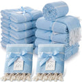 HunnmingRe 12-Pack Turkish Beach Towels Set 71x36 Sky Blue Wedding Favors