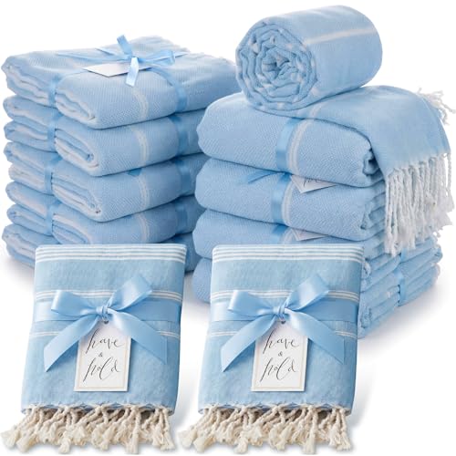 HunnmingRe 12-Pack Turkish Beach Towels Set 71x36 Sky Blue Wedding Favors