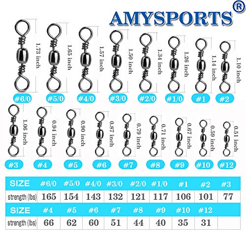 High Strength Fishing Swivels Set 50 pcs Size 1/0 117lb Stainless Steel Tackle
