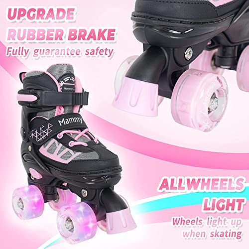 Kids Pink Adjustable Light-Up Roller Skates for Ages 6-12 - Large Youth