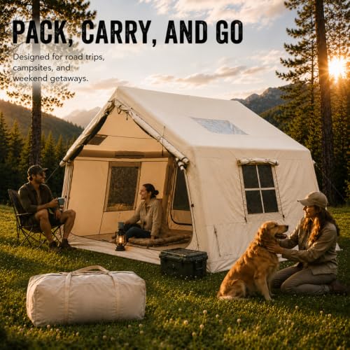8 Person Inflatable Family Tent with Skylight & Stove Jack - Quick Setup
