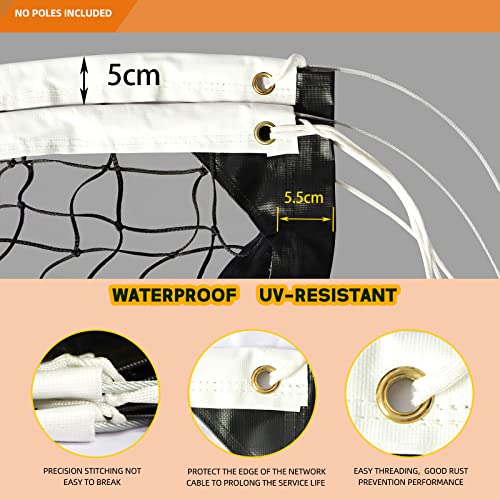Heavy Duty Volleyball Net 32x3 FT with Steel Cables & Reinforced Dowels - Black & White