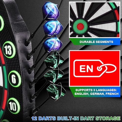 WIN.MAX Green Electronic Dart Board with Automatic Scoring & 12 Soft Tip Darts