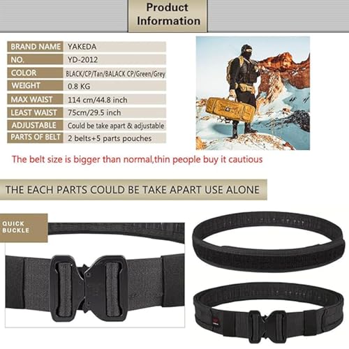 Tactical Battle Belt with Quick Release and Accessories Pouches - Black 7-in-1 Belt for Men