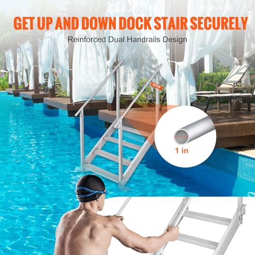 New 4-Step Aluminum Dock Ladder with Handrails - Adjustable Marine Pool & Lake Steps