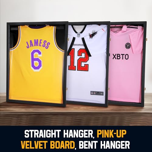 BAIJIALI Jersey Wooden Frame Display Case - Shadow Box with UV Acrylic & Hanger, Large 31.25"x23.25" - Variation 1