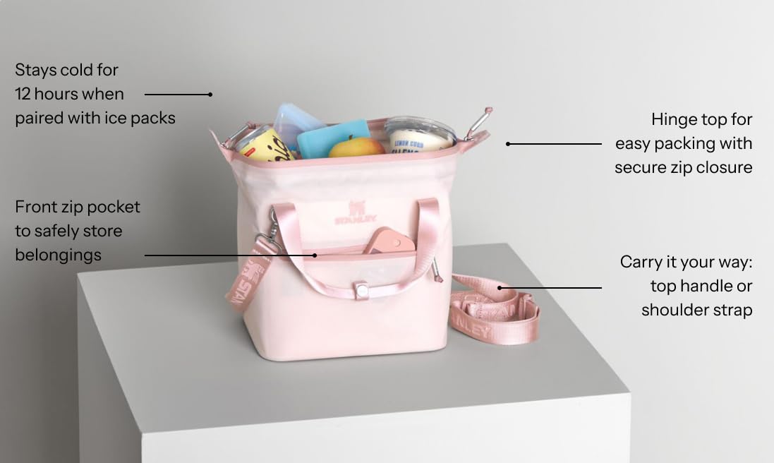 STANLEY All Day Julienne Mini Soft Cooler Bag and Lunch Box 7.4 Quarts | 10 Can Cooler with Handles and Strap | Stays Cold for Hours | Insulated Travel Bag with Zipper | BPA-Free | Tigerlily Plum
