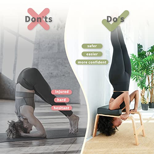 OIXXAF Yoga Headstand Bench – Wooden Inversion Stool for Beginners, Relieves Neck & Shoulder Pressure, Supports Up to 300 lbs, Black