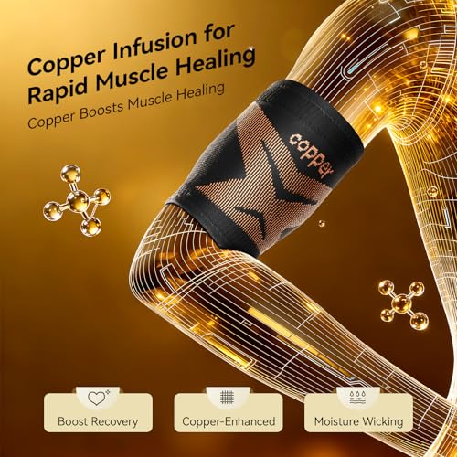 Deep Gold Copper Bicep Tendonitis Brace Large - Upper Arm Compression Sleeve