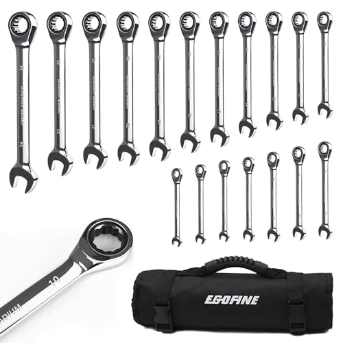 Egofine 18-Piece Metric Ratcheting Wrench Set with Storage Bag, Chrome Vanadium Steel