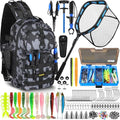 Fishing Backpack with Floating Landing Net & Tackle Bag - Black Camo