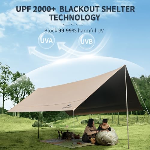 Naturehike 13x9.6ft Waterproof Camping Tarp with Poles - Rain Shelter & Sun Canopy
