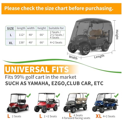 Grey XL 4+2 Passenger Golf Cart Cover for Yamaha EZGO Club Car - All-Weather UV Resistant